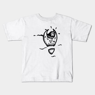 Flying face with an eyeball pilot - tattoo style - black line art. Kids T-Shirt